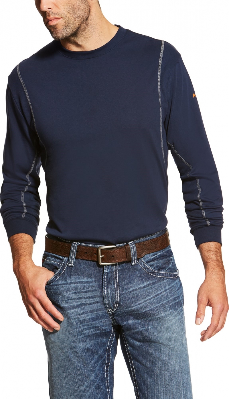 *SALE* LIMITED SIZES & QUANTITIES LEFT!!  Ariat FR AC Crewneck L/S Shirt - Navy