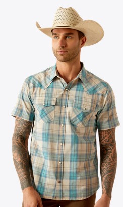 Ariat Howland Retro Fit Snap Front S/S Shirt - Turquoise