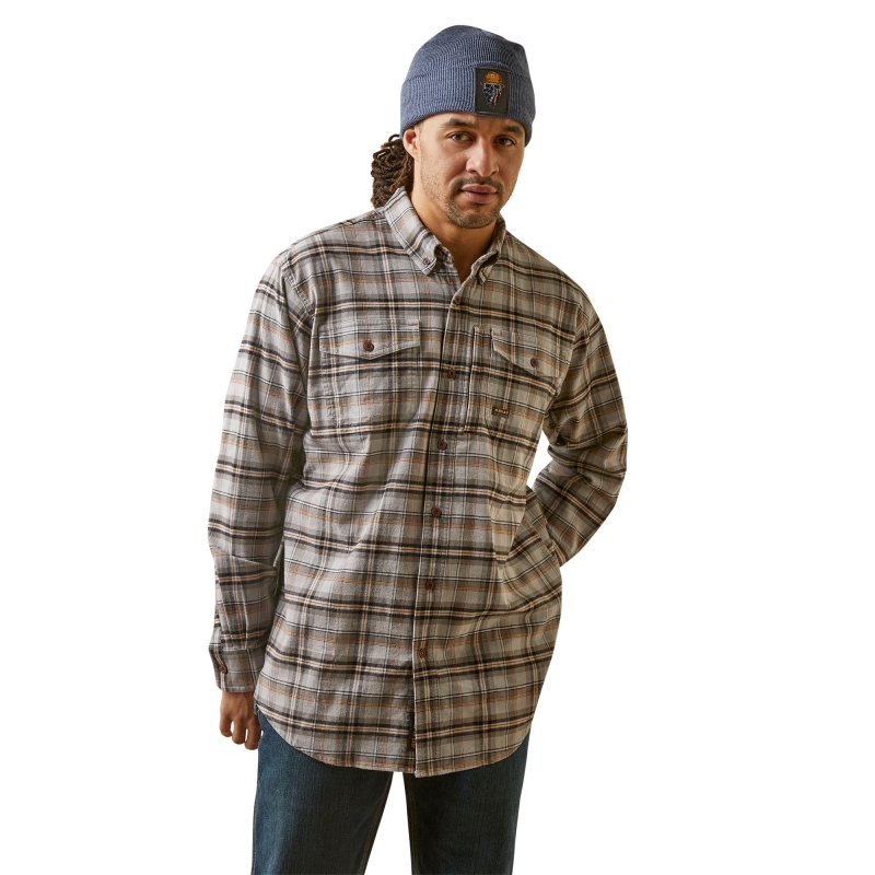 *SALE* ONLY 2XLT - 3XLT LEFT!! Ariat Rebar Flannel Durastretch™ Button Front L/S Work Shirt - Alloy Plaid
